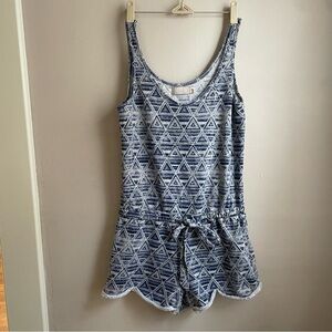 Nation LTD Blue & White Cotton blend Geometric Terry Shorts Romper Size Small